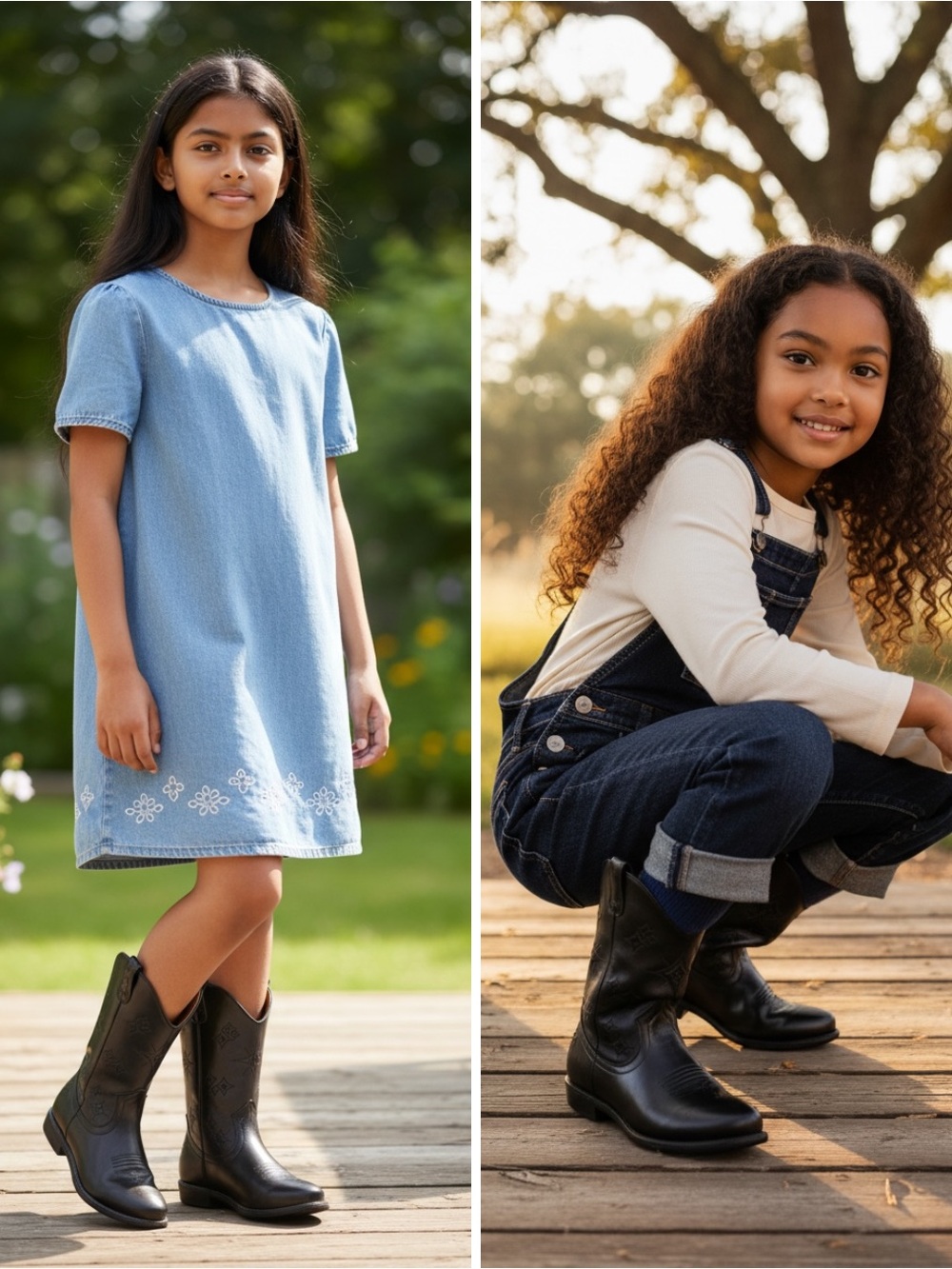 NWT Olivia Miller Big Girls Block Heel Black Western Glitter Stars Boots Size 3